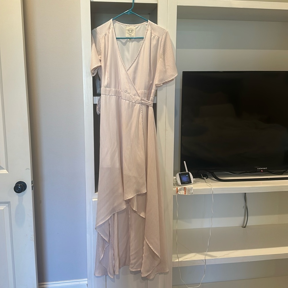 Hi Low Pink and White Striped Wrap Dress